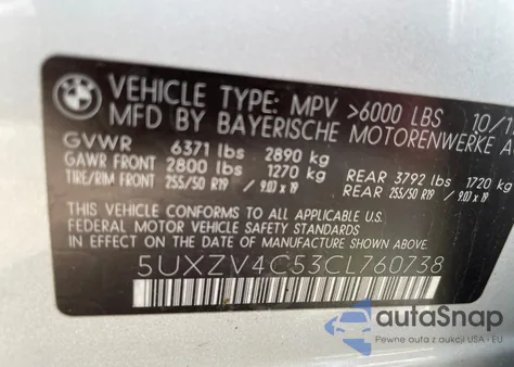 2012 BMW X5 xDrive35I из США, поврежденный, VIN 5UXZV4C53CL760738